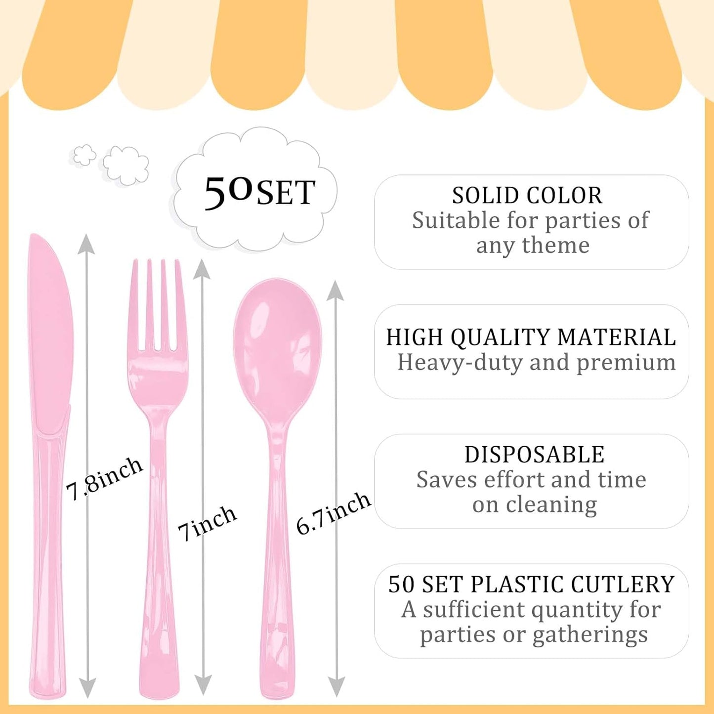 150 Pcs Light Pink Plastic Cutlery Set Disposable Pink Heavy Duty Plastic Knives Forks and Spoons Silverware Utensils Set for 50 Guests Birthday Wedding Party Disposable Flatware Sets