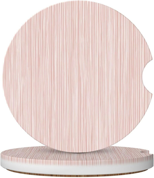 Light Pink Pastel Pattern Subtle Vertical Stripes Car Coasters for Cup Holders,2pcs Anti-Slip Ceramic Car Coasters with Finger Notch Car Accessories