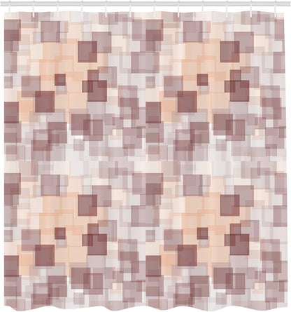 Ambesonne Geometric Shower Curtain, Abstract Textured Square Shaped Loose Angled Interlace Lines and Forms Design, Cloth Fabric Bathroom Decor Set with Hooks, 69" W x 84" L, Pale Peach