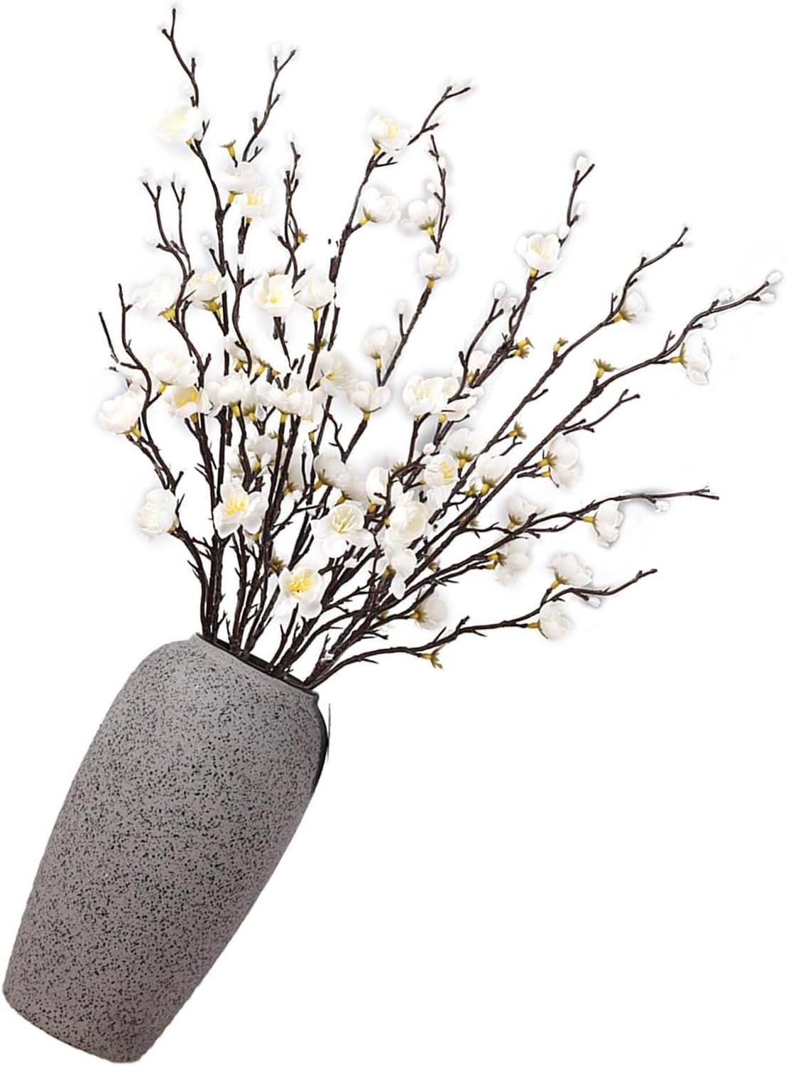 HERCHR Artificial Flowers, 7pcs Cherry Blossom Branches Spring Indoor Decoration 21.7in Long Stem Plum Fake Peach Plants for Wedding Home Hotel Bedroom Party Office Table Centerpieces Decor (White)