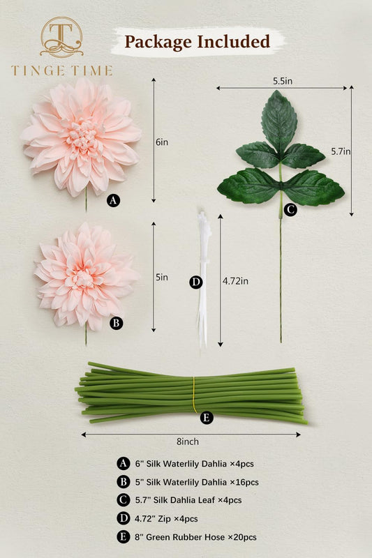 TINGE TIME Artificial Flowers 20pcs Silk Dahlia 5"/6" Fake Flowers for DIY Wedding Bridal Bouquets Centerpieces Arrangements Party Baby Shower Home Decorations (Blush)