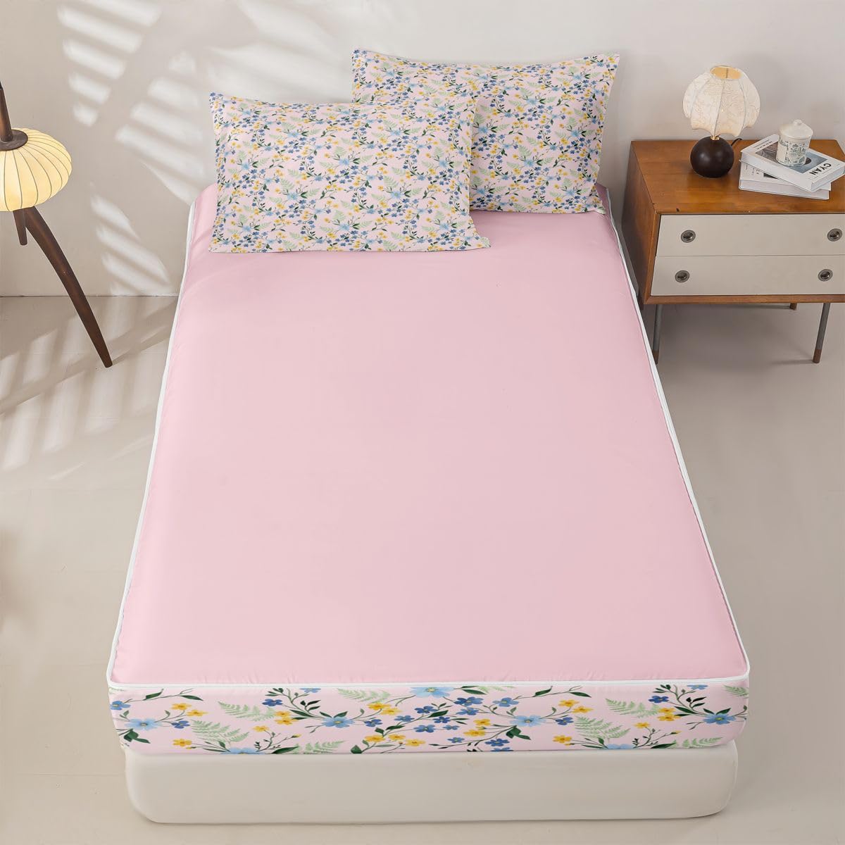 Erosebridal Country Wildflower Zippable Comforter Peach Pink Floral Twin Bedding Bohemia Bed Set with Sheets Botanical Bed in a Bag Bedroom Decor