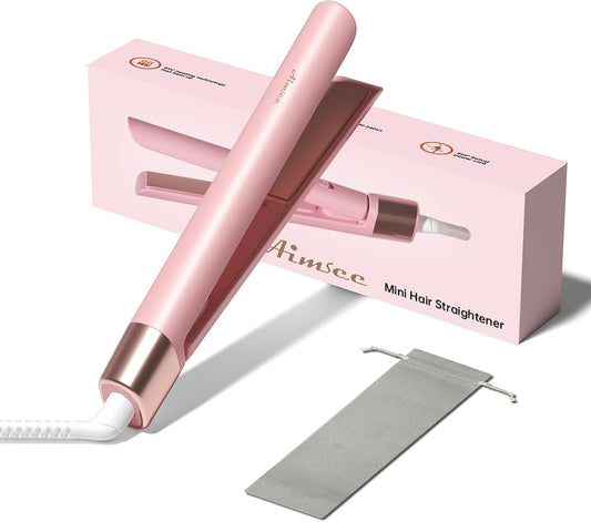 Mini Flat Iron 0.8 Inch Ceramic Mini Hair Straightener, Small Flat Irons for Short Hair, Curls Bangs, Dual Voltage for Travel,Dual Voltage for Worldwide Use(Pink)