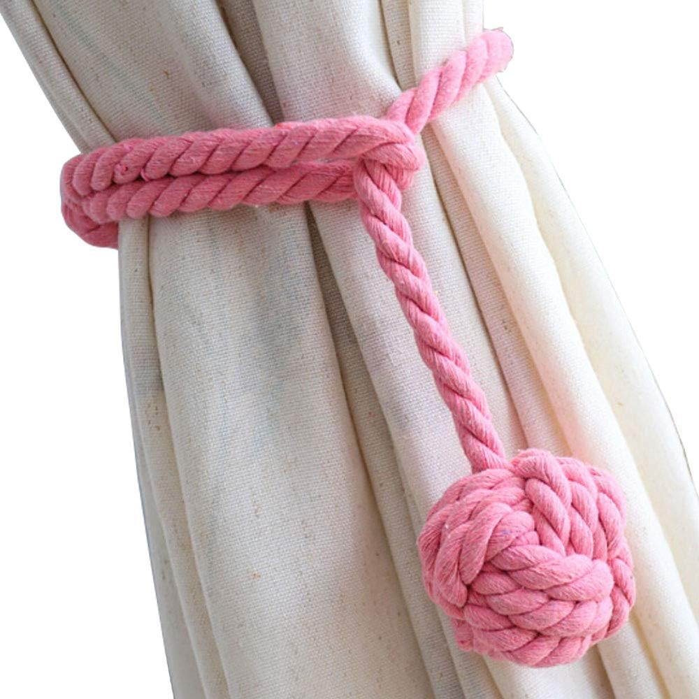 Melaluxe 2 Pack Curtain Tiebacks - Heavy Duty Curtain Rope Tieback, Handmade Rural Decorative Curtain Holdbacks (Pink)