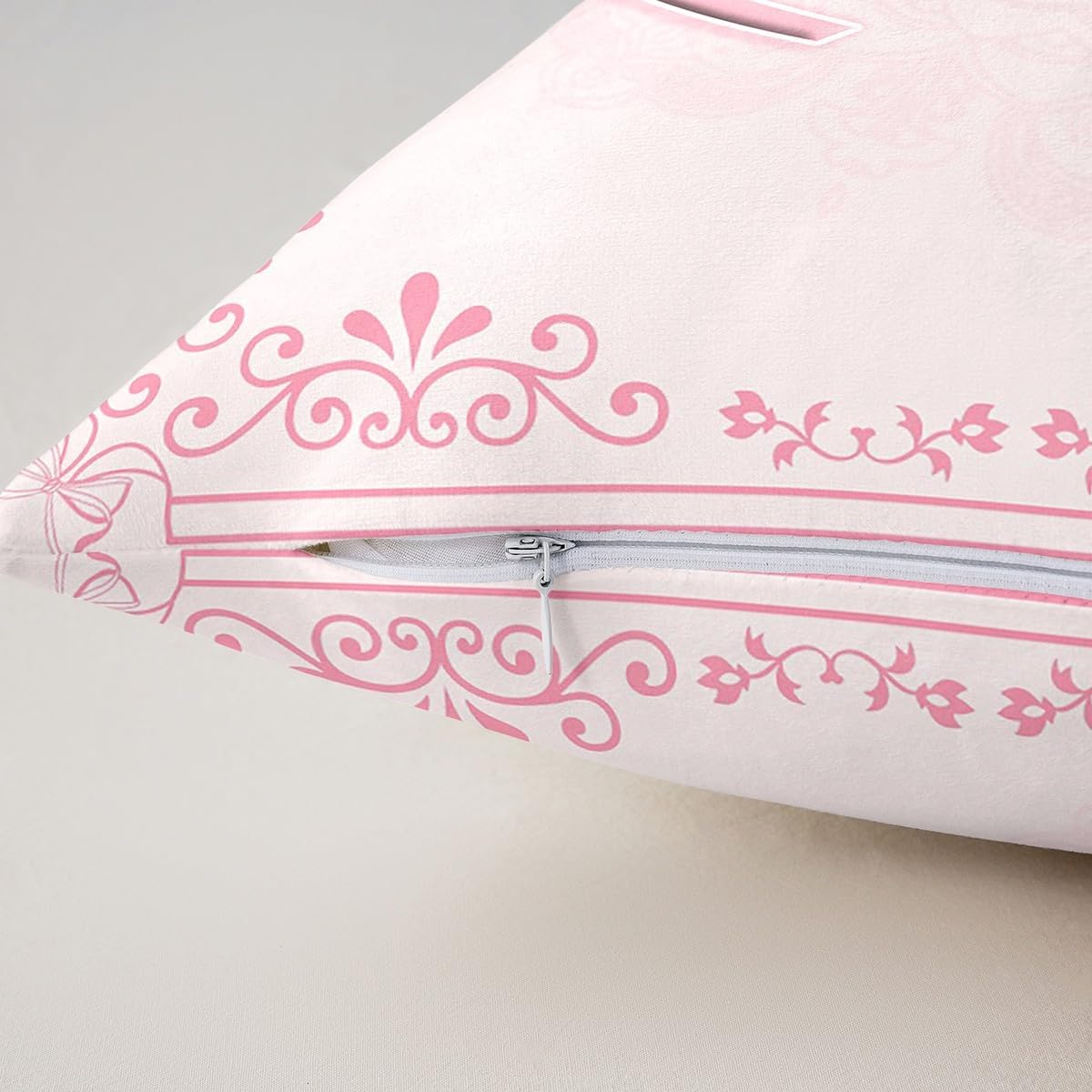 Manfei Pink Letter C Throw Pillow Cover Princess Bowknot Double Sides Pillow Case for Kids Boys Girls,Watercolor Floral Bow Cushion Cover for Bed Couch Sofa,1 Pack 18"x18"