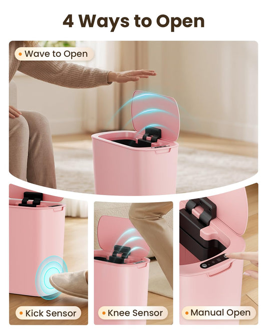 Cesun Motion Sensor Trash Can, 5 Gallon Automatic Bathroom Garbage Can with Lid, Touchless Smart Plastic Slim Wastebasket for Bathroom, Office, rv, Bedroom, Living Room, Pink