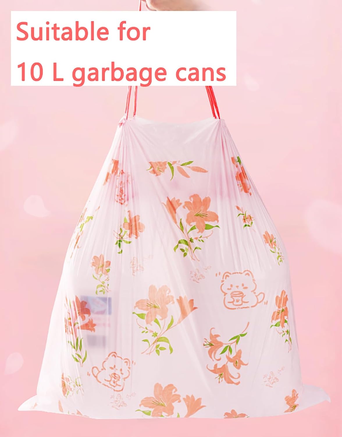 4 Gallon Small Trash Bags 78pcs Tearing-Free Drawstring for Bathroom Office Home Bedroom Trash Can with Pink Lily Printed Garbage Basket Bags