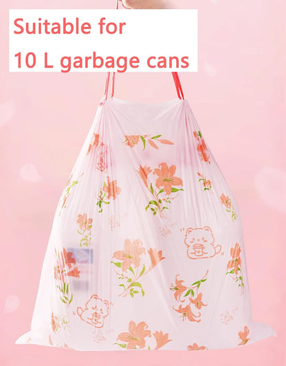 4 Gallon Small Trash Bags 78pcs Tearing-Free Drawstring for Bathroom Office Home Bedroom Trash Can with Pink Lily Printed Garbage Basket Bags