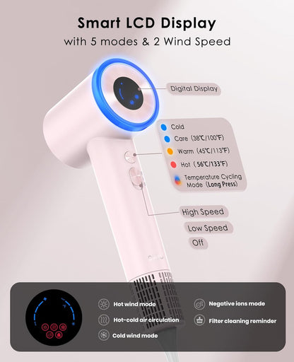 OSOU Diffuser Hair Dryer, High Speed Fast Drying Hair Dryers, Negative Ionic Professional Blow Dryer with 110000 RPM Brushless Motor, Lightweight Low Noise Thermo-Control Hairdryer, Travel with Nozzle