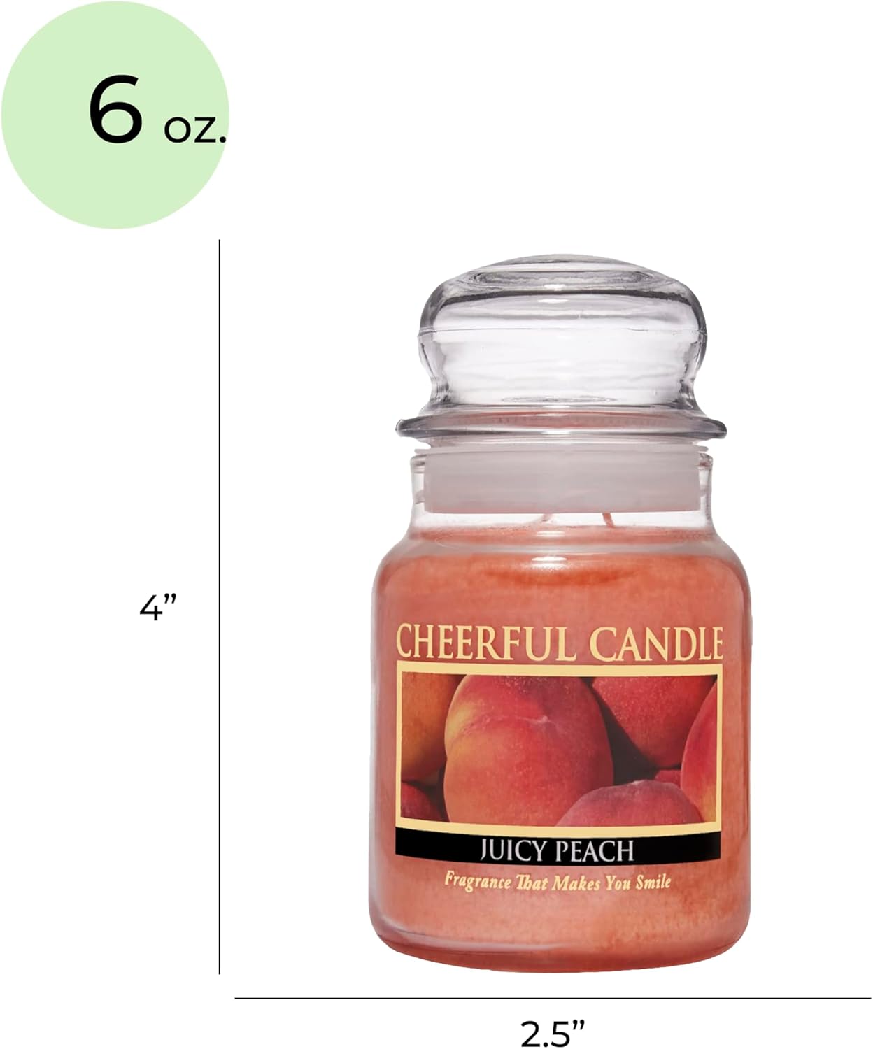 A Cheerful Giver - Juicy Peach Scented Glass Jar Candle (6 oz) with Lid & True to Life Fragrance Made in USA