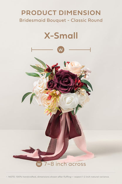 Ling's moment Artificial Flowers Marsala Red & Pink Bridesmaid Bouquet Set of 4, Wedding Flowers Bouquets for Bridesmaids, 7 Inch Bridal Bouquets for Bridesmaids, Wedding Decor, Ceremony, etc