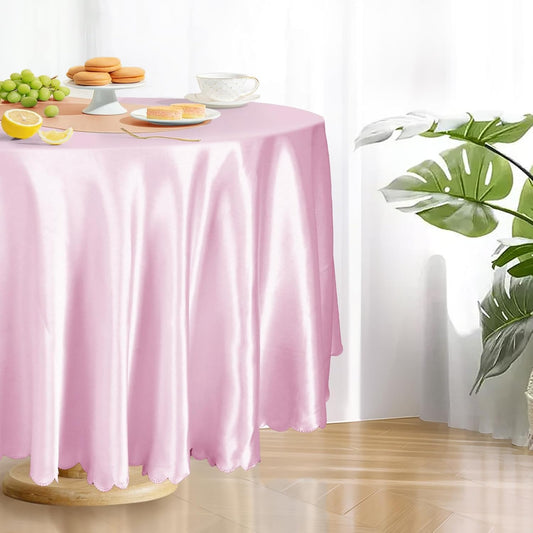Entisn 1 Pack 90 Inch / 7.5 Ft Round Tablecloth, Pink Satin Table Cloth for 30-72 Inch Table, Overlay Bright Silky Satin Table Cover, Wrinkle Resistant Table Decoration for Wedding Banquet Party