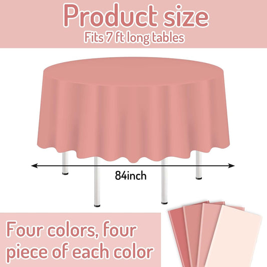 Whaline 16 Pcs Valentine's Day Pink Round Plastic Tablecloth 4 Colors Gradient Table Cover Waterproof Table Cloth for Party Wedding Bridal Shower Tables Decoration Supplies, 84 Inch