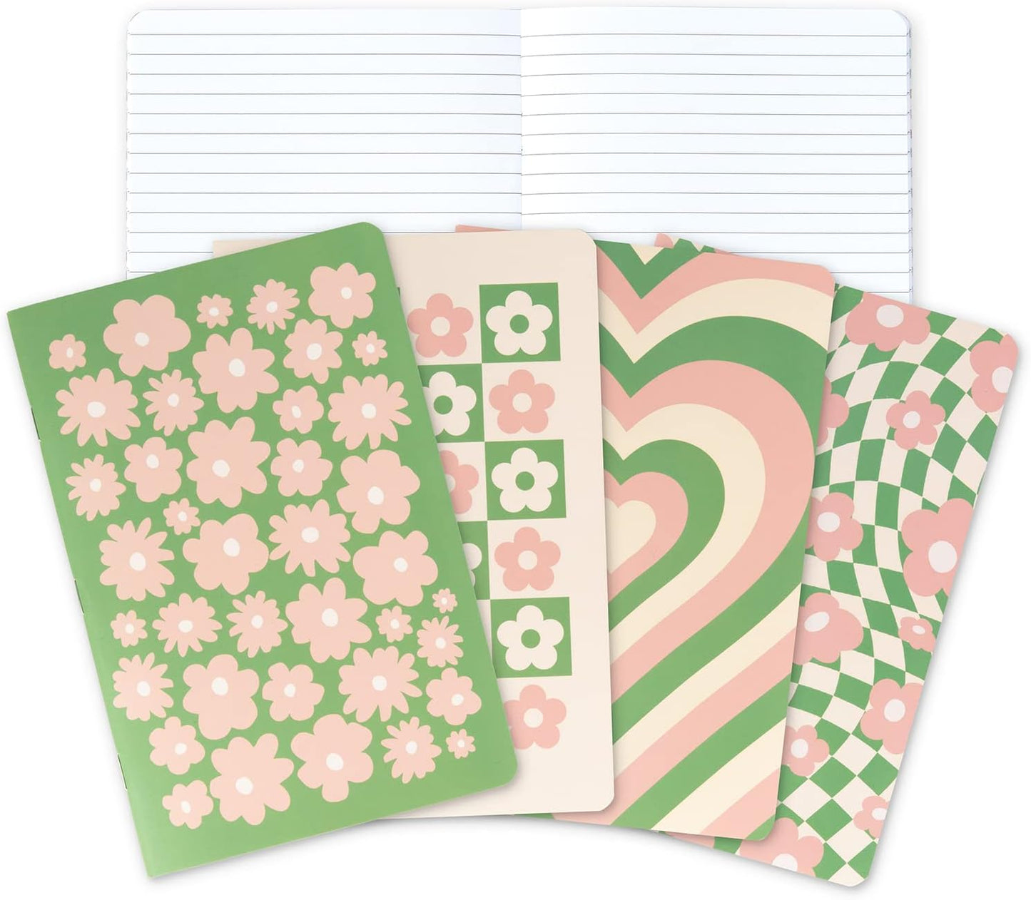 THiNKABLE Cute Journal Set, 4 Pack Pastel Notebooks, A5 60 Pages, Green Pink Aesthetic Notebook for Girls, Pretty Stationery, Travel Journal for Women Lined Paper, Soft Cover Journals