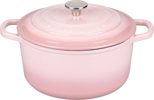 VORRINGARD Enameled Cast Iron Dutch Oven Pot with Lid, for Sourdough Bread Baking, Round Dutch Ovens, 4.5 Quart, Pink