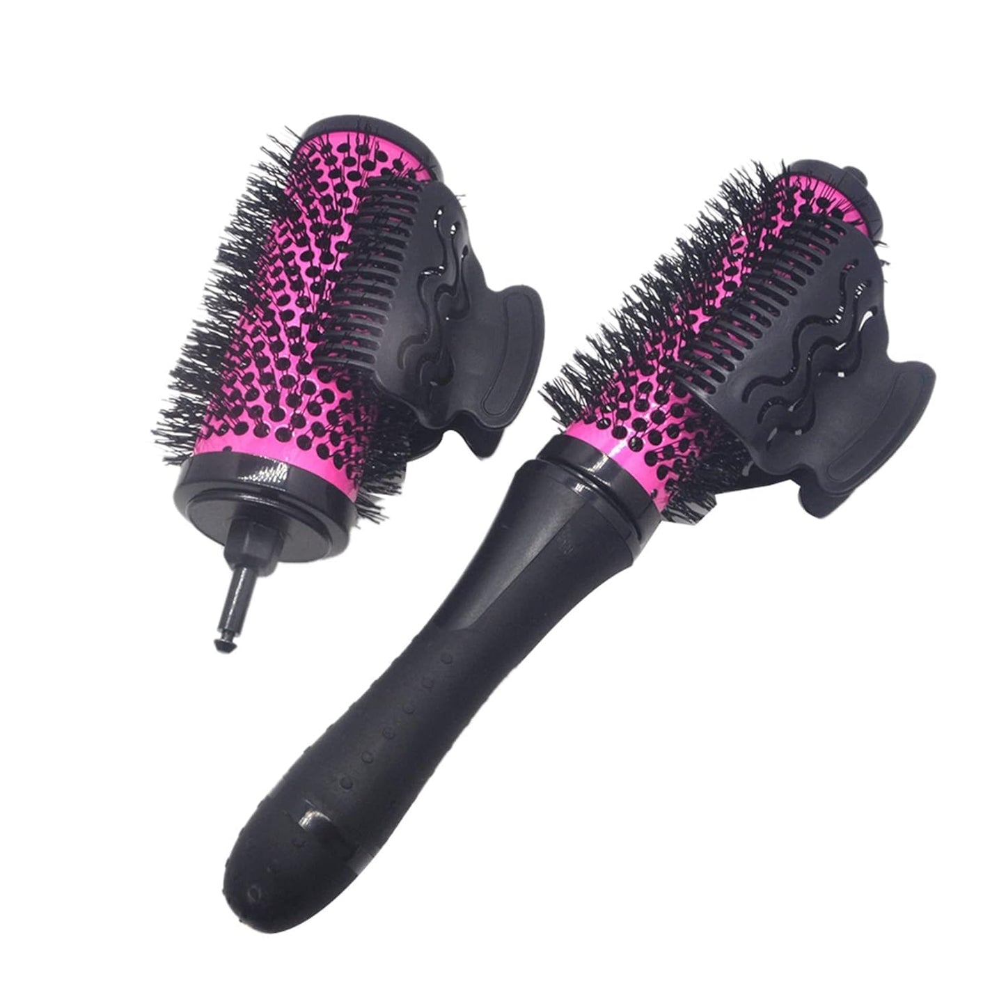 6pcs/set Detachable Handle Hair Roller Brush with Positioning Clips Aluminum Ceramic Barrel Curler Comb for Fine, Thick Hair - Pink
