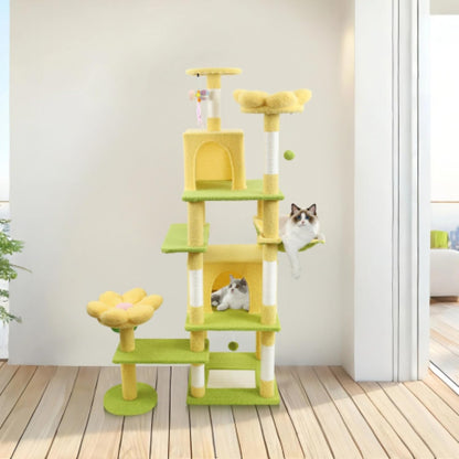 71" Flower Cute Cat Tree for Indoor Cats Large Adult, Tall Cat Tower with Scratching Post & Condo, Hammock, Aesthetic Cats Stand, Modern, Easy Assembly (Pink)