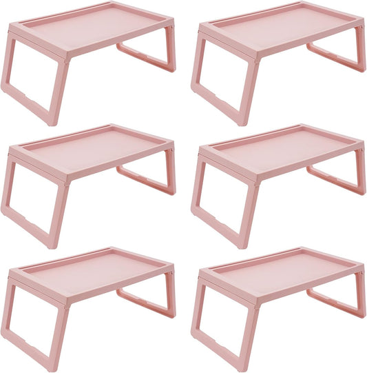 6 Pack Bed Tray Tables Breakfast Trays Serving Tray, Bed Laptap Desk with Foldable Design, Trays Folding Tables, Snack Table with Phone Slots for Eating, Sofa, Bed, Studying and Working (Pink)