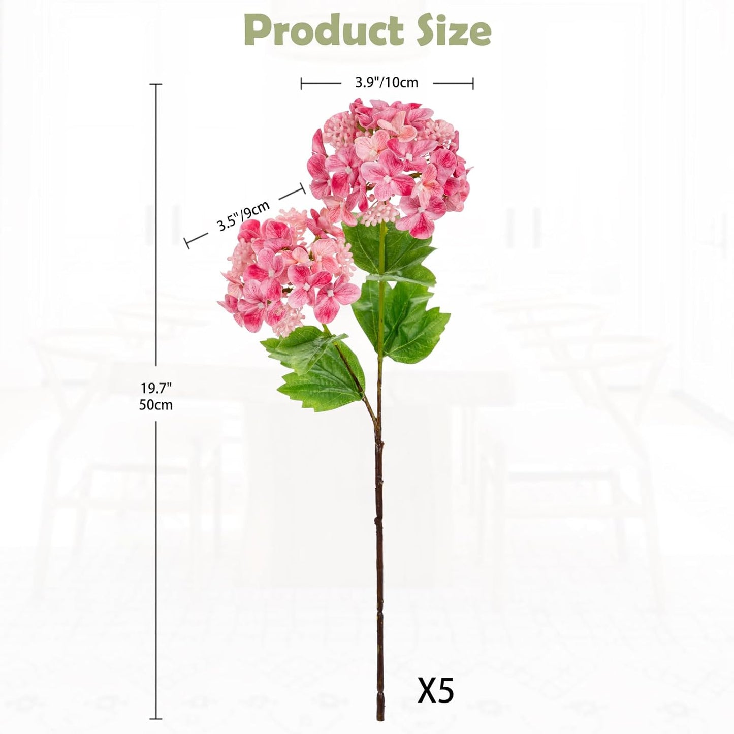 Real Touch Hydrangea Artificial Flowers 19” Tall Artificial Hydrangea Flowers Double-Headed Faux Hydrangeas, Pink Hydrangeas, Realistic Silk Hydrangea for Home Decor Weddings Arrangements-5 Branches