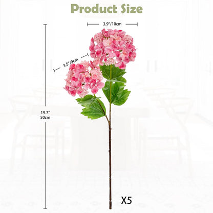 Real Touch Hydrangea Artificial Flowers 19” Tall Artificial Hydrangea Flowers Double-Headed Faux Hydrangeas, Pink Hydrangeas, Realistic Silk Hydrangea for Home Decor Weddings Arrangements-5 Branches