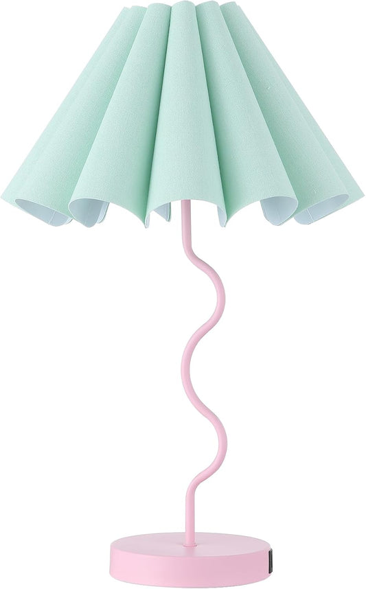 EOEYYOYB Table Lamp for Bedroom Nightstand Modern Touch Green Pink Lamp Dimmable Lamp for Living Room End Table with USB Port and Outlet