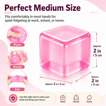 Ice Cube Squishy, Squeeze Stress Cube for Anxiety Relief, Soft Squishy Fidget Toys for Adults, Sensory Gel Ball for Birthday Gift, Desk Accessory（Pink）