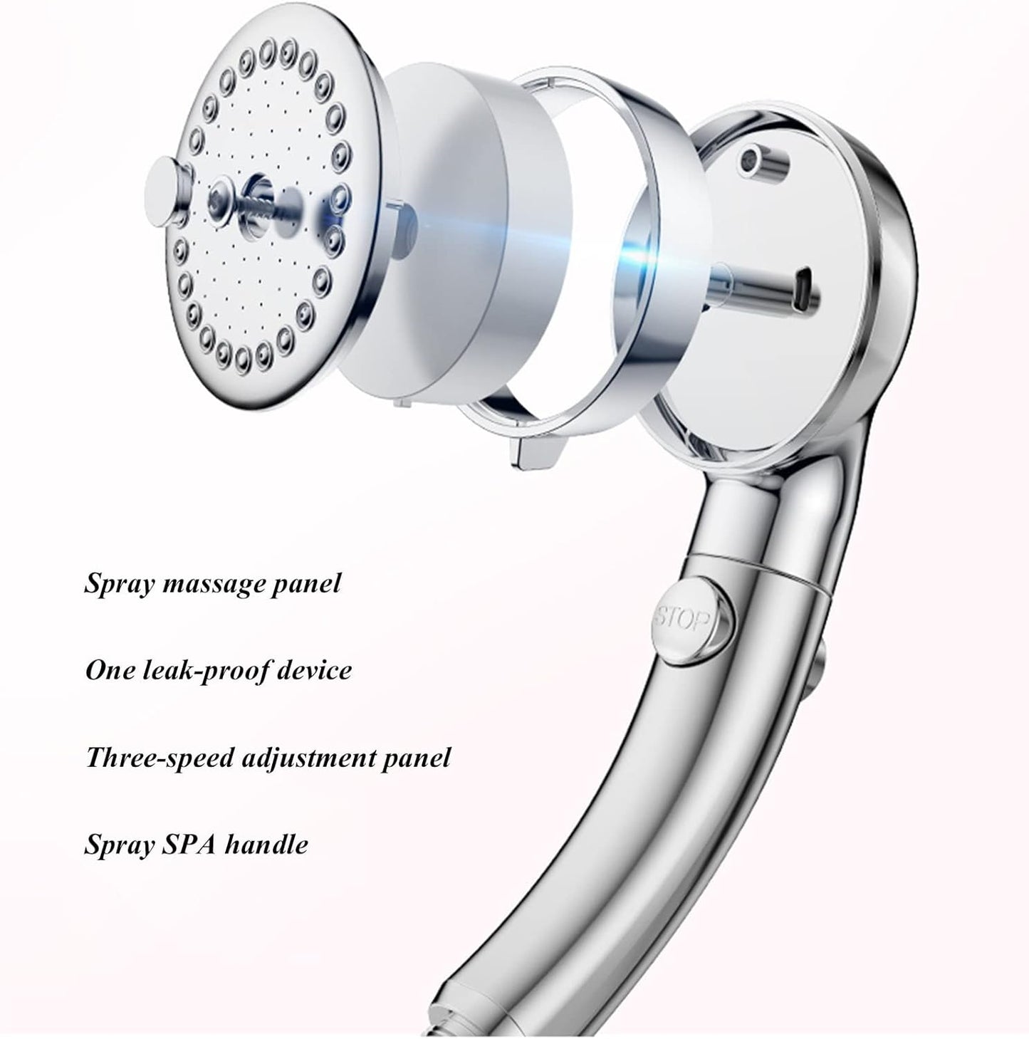 Shower Head, High Pressure Rainfall Shower Head with Stop Button, 3-Mode Adjustable Water Saving Shower Trim Kit