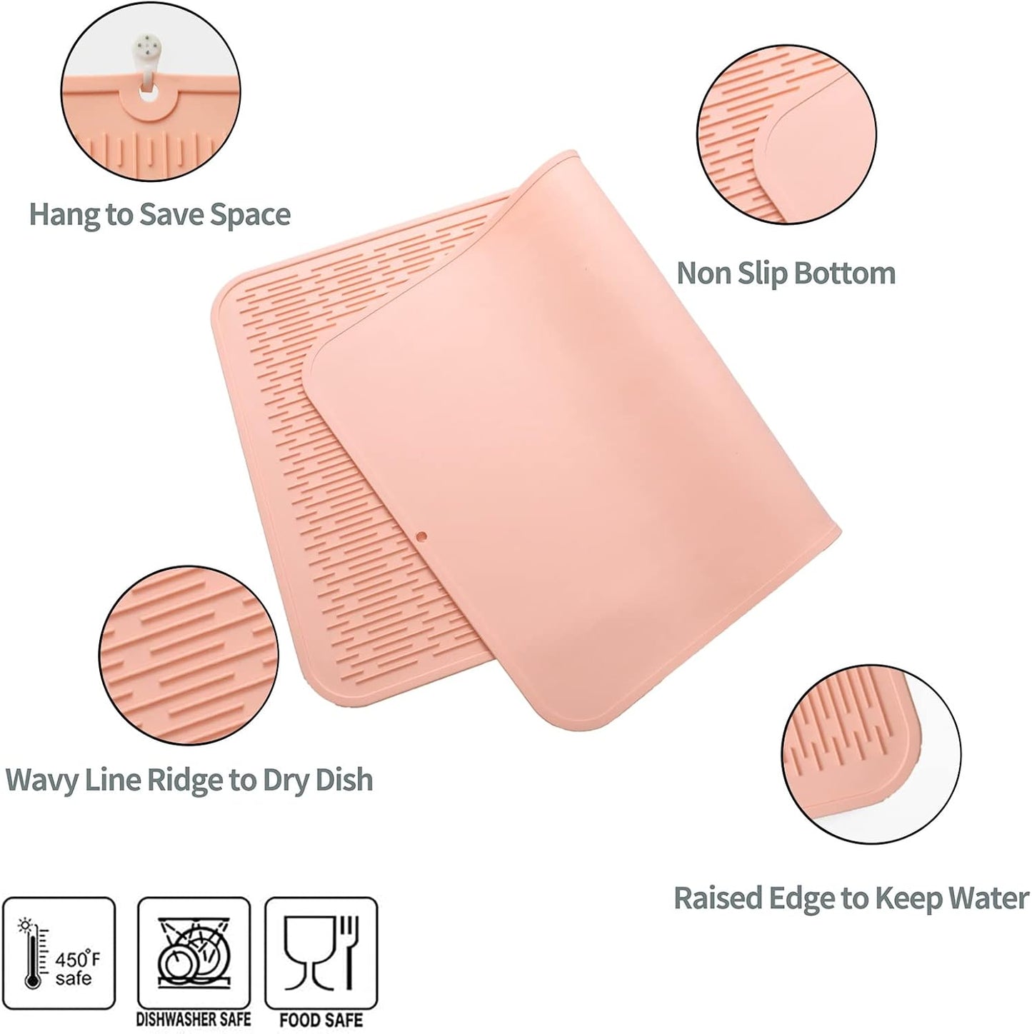 MicoYang Silicone Dish Drying Mat for Multiple Usage,Easy clean,Eco-friendly,Heat-resistant Silicone Mat for Kitchen Counter or Sink,Refrigerator or Drawer Liner Pink 4XL 32 inches x 18 inches