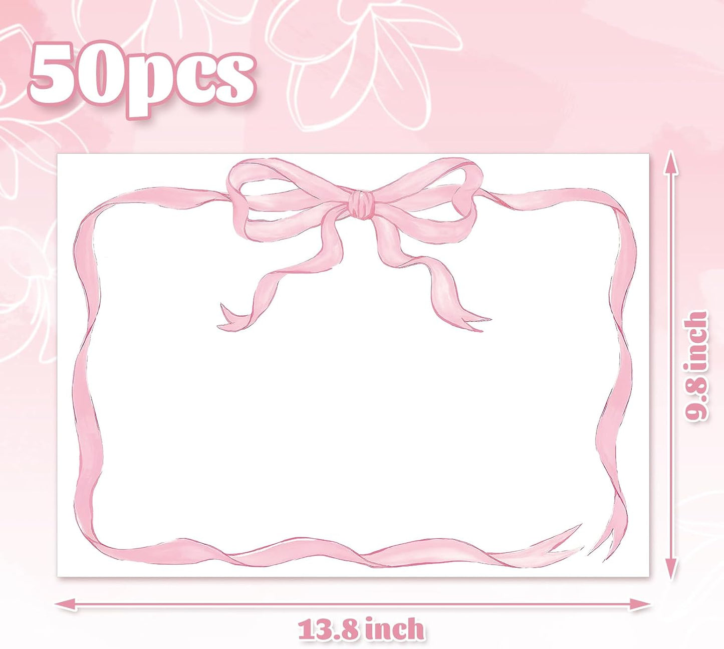 JarThenaAMCS 50 Sheets Pink Bow Paper Placemat Coquette Bowknot Place Mat Cute Disposable Table Mat for Bachelorette Party Dinner Table, 14 x 10 Inch
