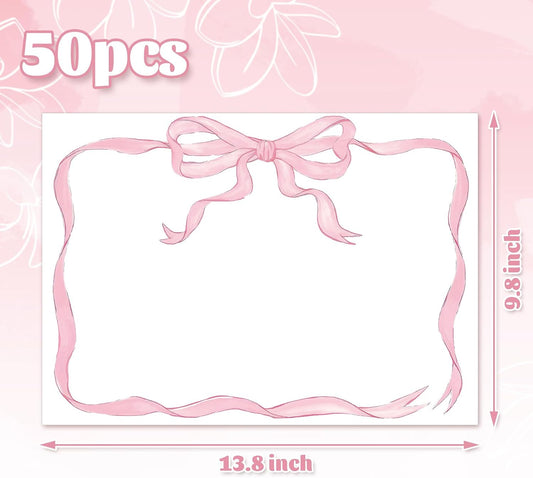 JarThenaAMCS 50 Sheets Pink Bow Paper Placemat Coquette Bowknot Place Mat Cute Disposable Table Mat for Bachelorette Party Dinner Table, 14 x 10 Inch