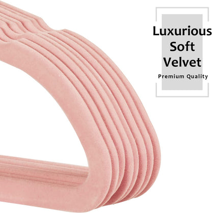 VECELO Premium Velvet Clothes Hangers Suit Heavy Duty (60 Pack)-Non Slip & Space-Saving with 8 Finger Clips & Tie Rack Excellent for Men and Women,Light Pink