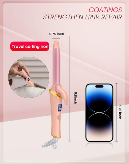 Ukliss 3/4 Inch (19mm) Mini Curling Iron | for Beach Waves & Natural Curls | Short to Medium Hair & Bobs | 30s Fast Heat & Dual Voltage (Pink)