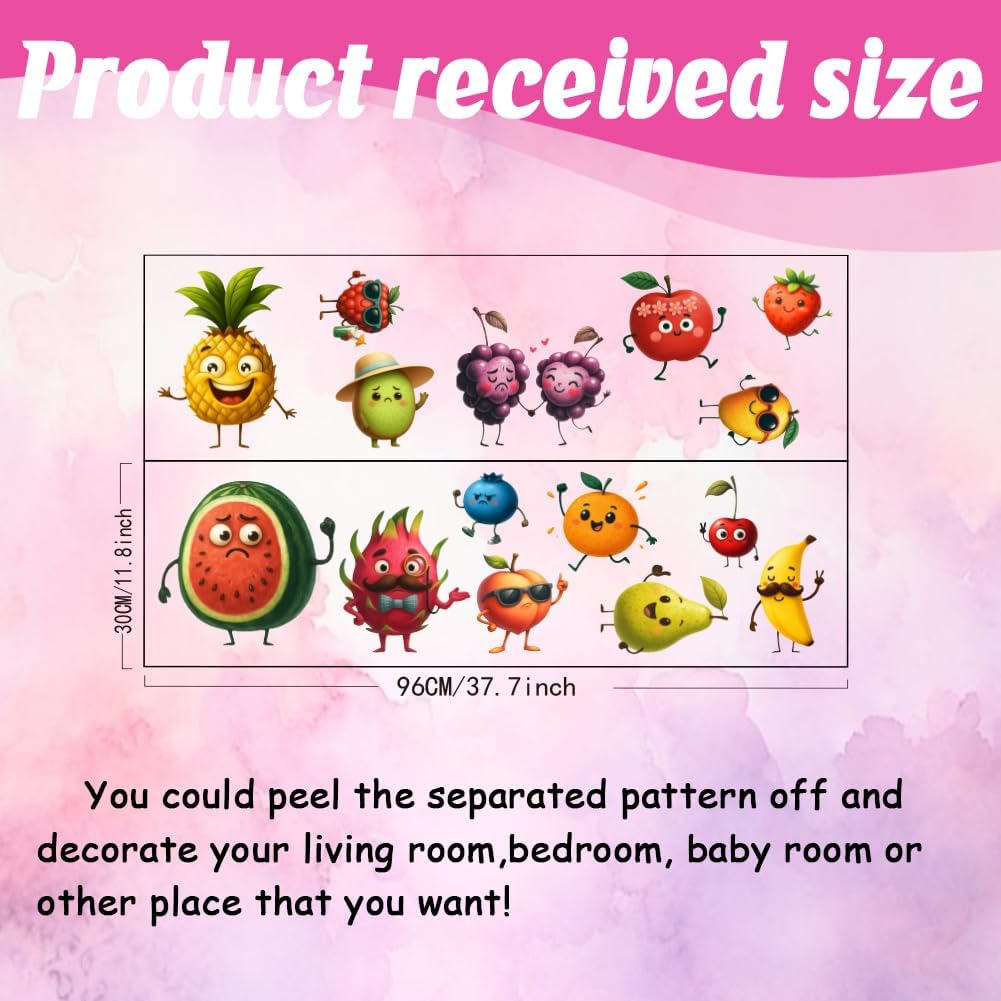 SUPERDANT 15pcs Cartoon Fruits Wall Sticker Pineapple Peach Kitchen Wall Decal Peel and Stick Vinyl Art Decals Home Decor for Dining Room Kids Room Bedroom Livingroom Classroom Decoration Gifts
