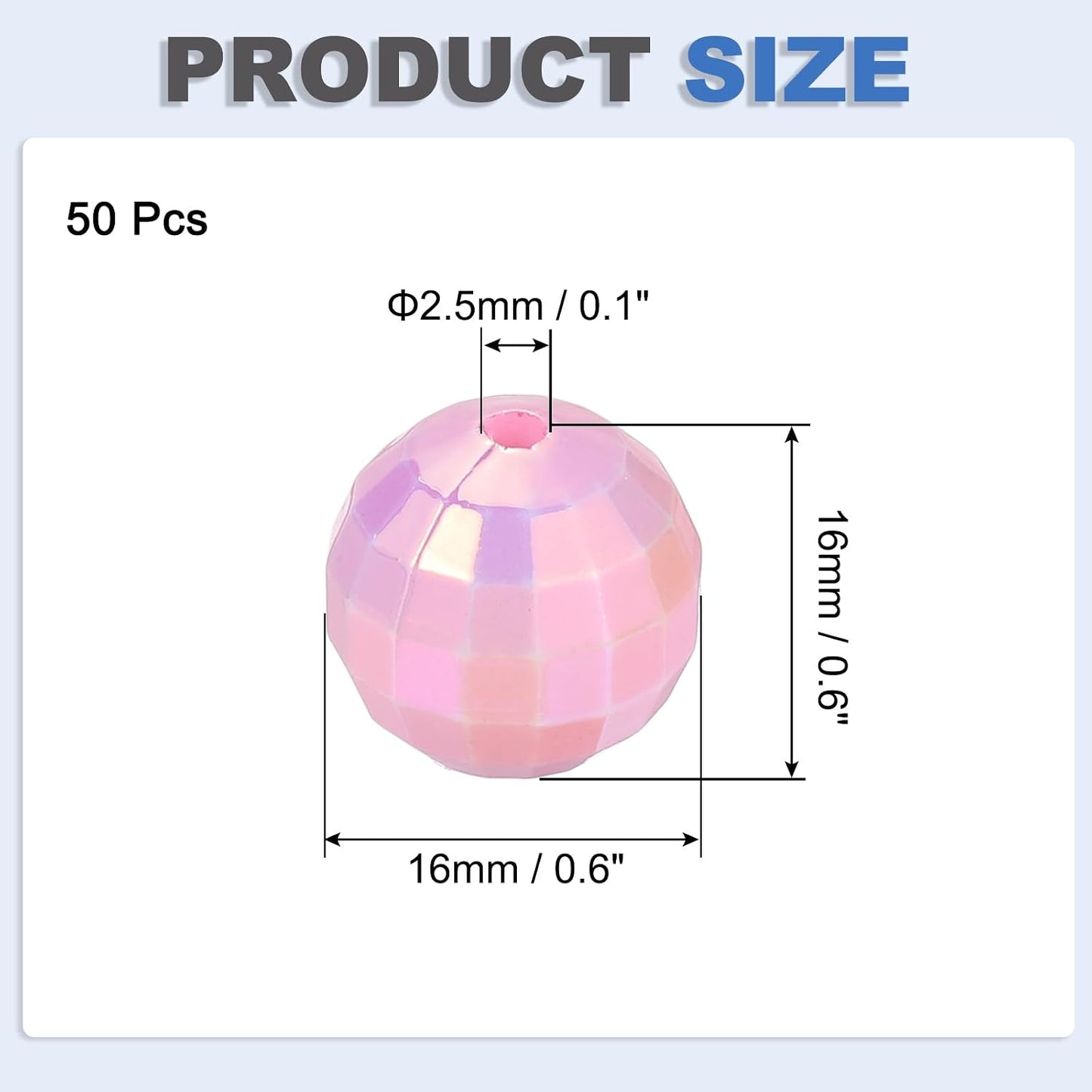 PATIKIL Disco Ball Beads, 50 Pcs 16mm Reflective Round Acrylic Mirror Ball Charm for Decoration DJ Party Crafts Bracelet Jewelry Making, Pink