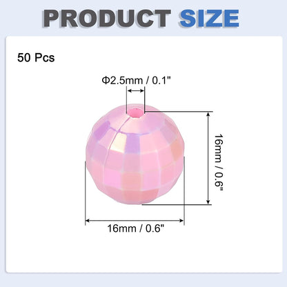 PATIKIL Disco Ball Beads, 50 Pcs 16mm Reflective Round Acrylic Mirror Ball Charm for Decoration DJ Party Crafts Bracelet Jewelry Making, Pink