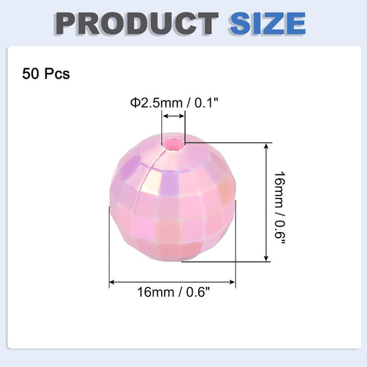 PATIKIL Disco Ball Beads, 50 Pcs 16mm Reflective Round Acrylic Mirror Ball Charm for Decoration DJ Party Crafts Bracelet Jewelry Making, Pink