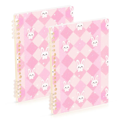 EtherSpher A5 size Pastel Rabbit Peach notebook journal 8.3" x 5.7", hard cover single subject spiral notebook 60 sheets for diary&to do list 2 pack