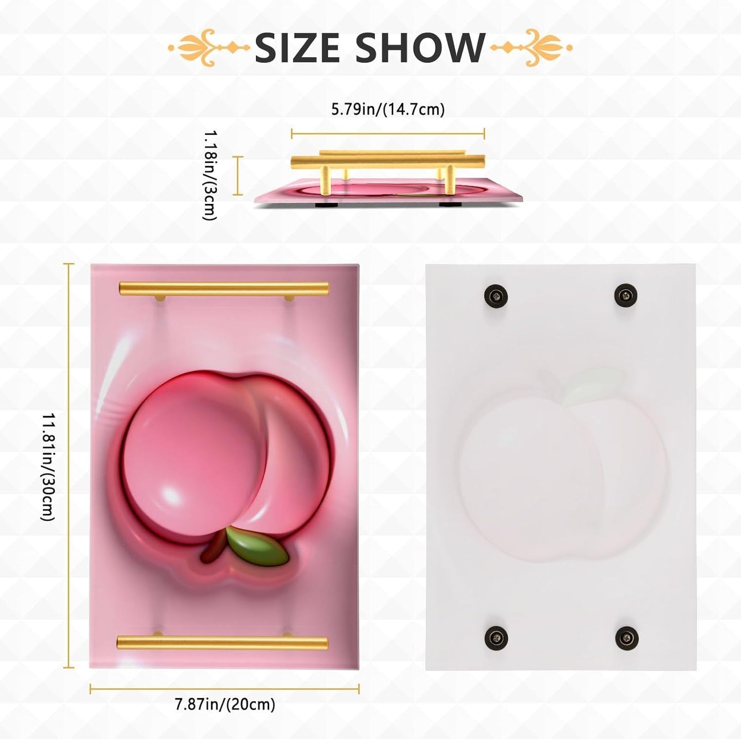 3D Peach Decorative Rectangular Tray with Handles Boards with Handles for Jewelry Perfume for Platters Serving bandeja Rectangular decorativa para cocina