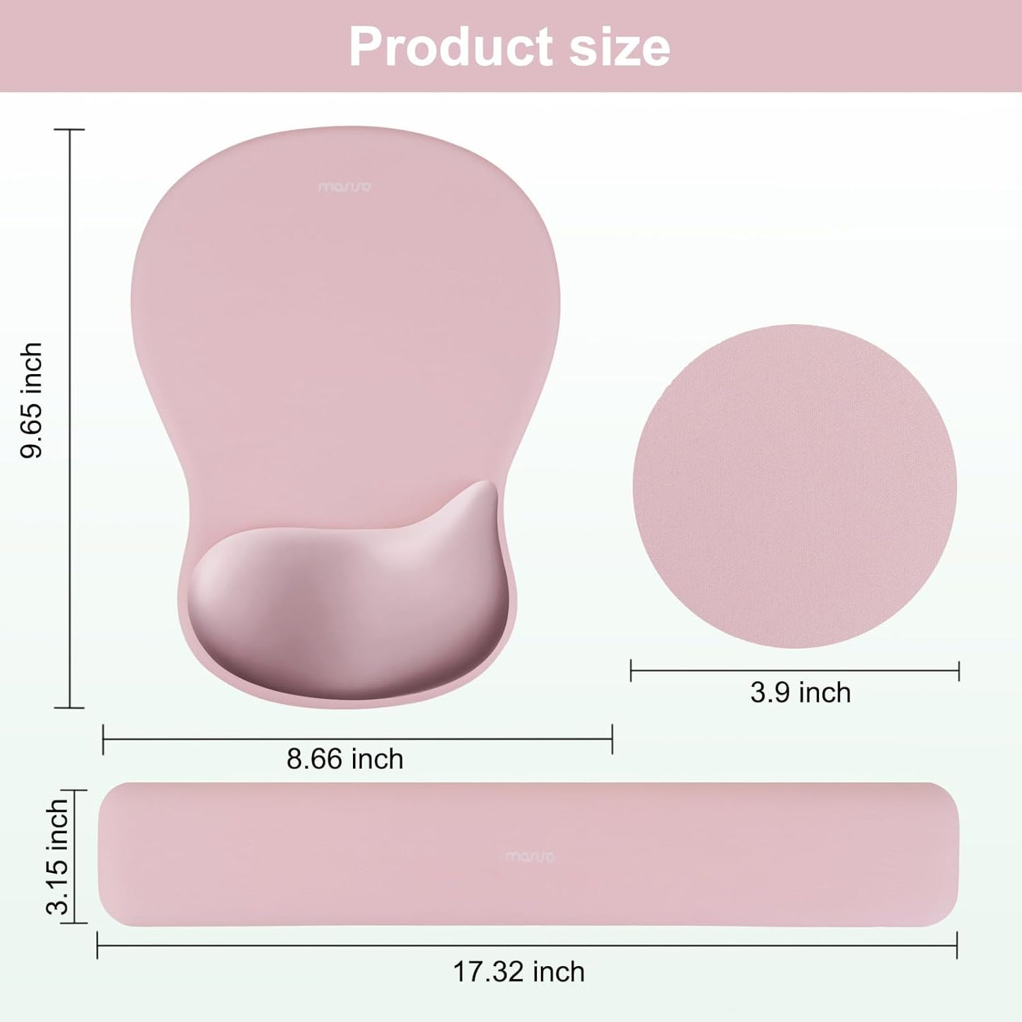 MOSISO Wrist Rest Support for Mouse Pad&Keyboard Set, Ergonomic Mousepad&Coaster, Non-Slip Base Home/Office Rectangular Easy Typing Cushion Pad with Soft Cloth&Curved Concave Memory Foam, Pink