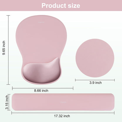 MOSISO Wrist Rest Support for Mouse Pad&Keyboard Set, Ergonomic Mousepad&Coaster, Non-Slip Base Home/Office Rectangular Easy Typing Cushion Pad with Soft Cloth&Curved Concave Memory Foam, Pink
