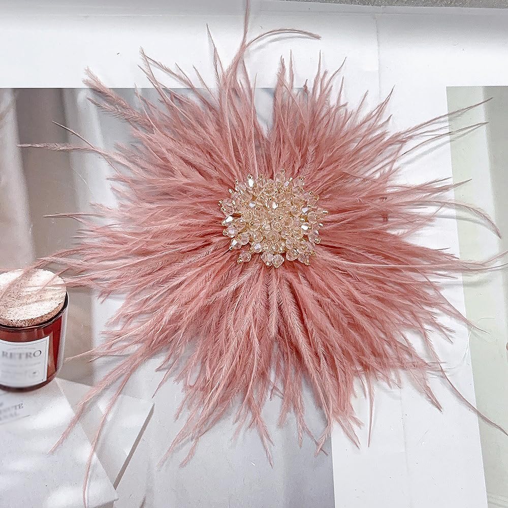 Beaded Feather Flower Large Brooch Pin for Women Men Elegant Oversized Dandelion Pompom Floral Brooches Pins Wedding Ceremony Cocktail Party Boutonniere Dress Accessories Jewelry 180mm