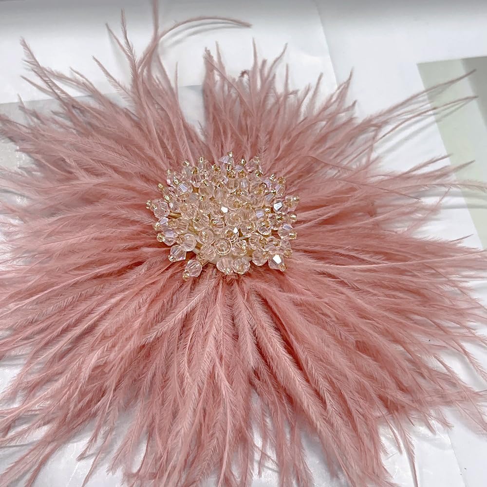 Beaded Feather Flower Large Brooch Pin for Women Men Elegant Oversized Dandelion Pompom Floral Brooches Pins Wedding Ceremony Cocktail Party Boutonniere Dress Accessories Jewelry 180mm