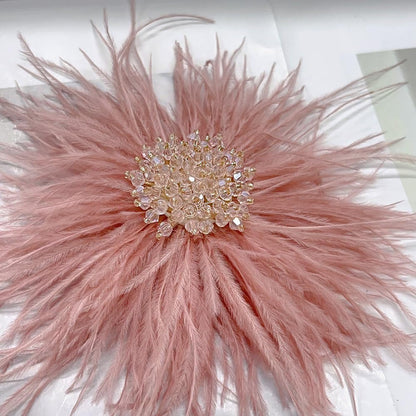 Beaded Feather Flower Large Brooch Pin for Women Men Elegant Oversized Dandelion Pompom Floral Brooches Pins Wedding Ceremony Cocktail Party Boutonniere Dress Accessories Jewelry 180mm