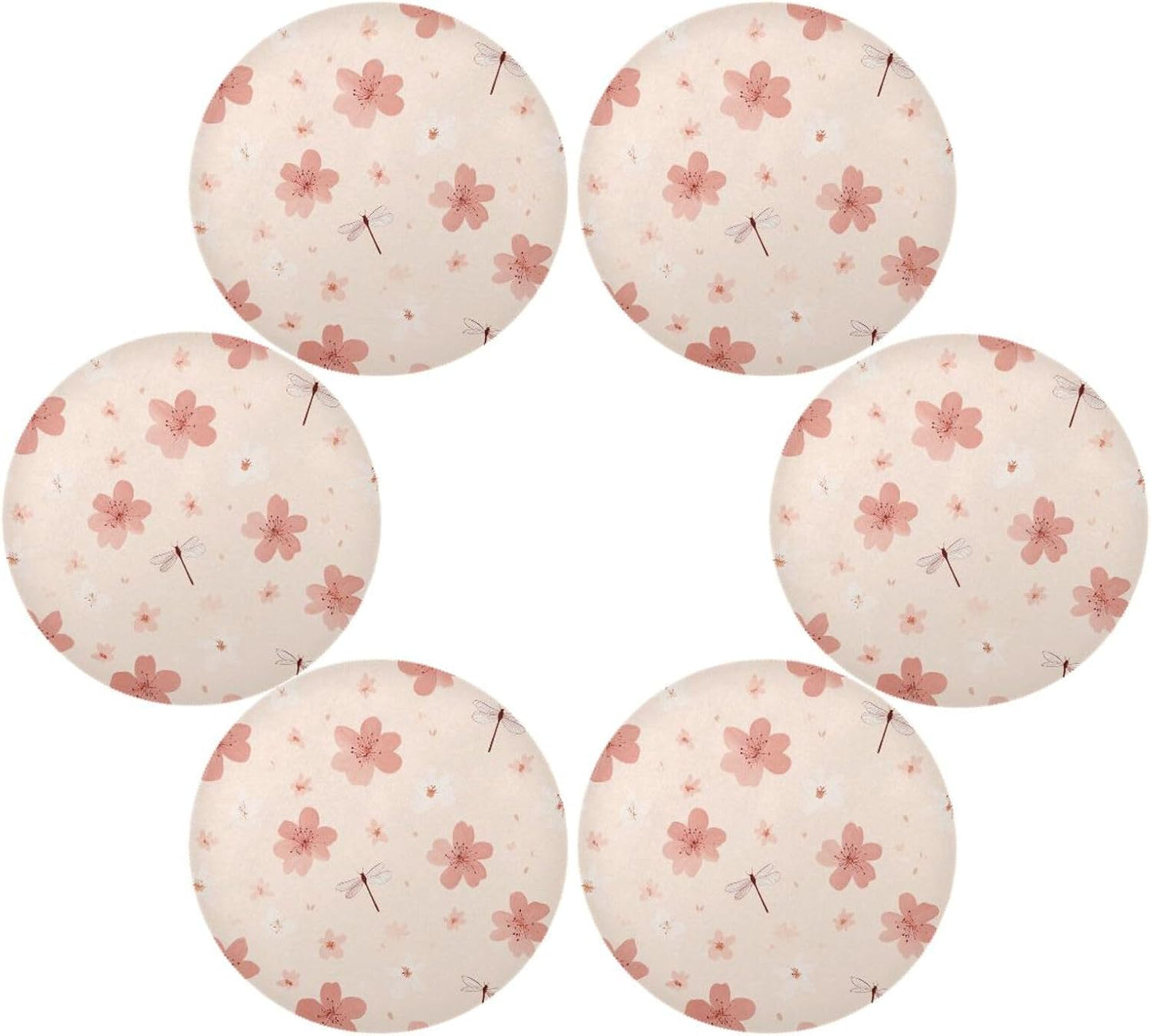 Round Placemats Small Peach Flowers Pattern Table Mats Washable Non-Slip Heat Resistant Place Mats for Dining Table Home Decoration Tray Mat 15.4"X15.4", Set of 1