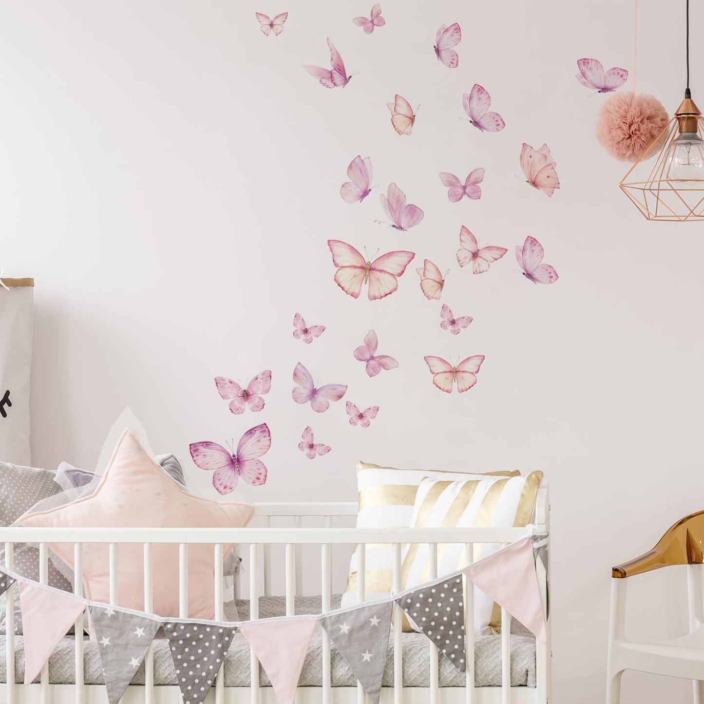 Watercolor Butterfly Wall Decals Peel and Stick, Wall Stickers for Girls Room, Pink Butterfly