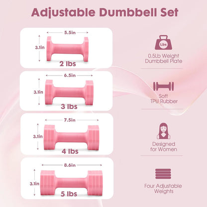 EQUIPRO Adjustable Dumbbell Set, 4 in 1 Free Weights Dumbbells Set for Women, Weights for Women at Home, 2lb 3lb 4lb 5lb with TPU Soft Rubber Handle for Home Gym Exercise Training