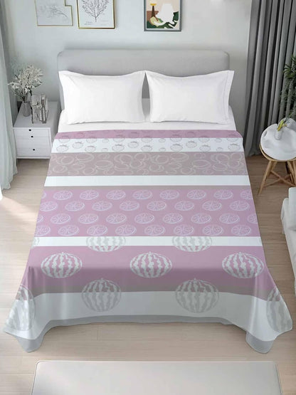 Farm Fruits Flat Sheets Only Queen Size, Soft Breathable Bed Top Sheets for Mattress, Watermelon Lemons Peach Pink Grey Striped Luxury Bedding Flat Sheets for Home Hotel Bedroom Bed Protection