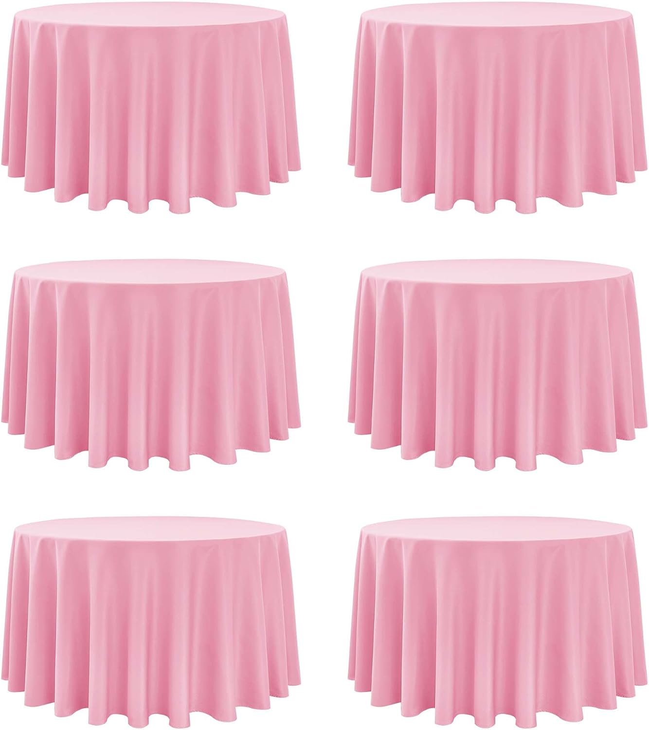 6-Pack Pink Round Tablecloths, 120 Inches, Stain-Resistant Polyester for 5-6 Ft Round Tables - Washable Table Covers for Weddings, Banquets, Birthday Parties, Events