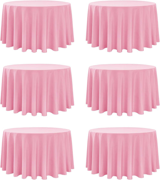 6-Pack Pink Round Tablecloths, 120 Inches, Stain-Resistant Polyester for 5-6 Ft Round Tables - Washable Table Covers for Weddings, Banquets, Birthday Parties, Events