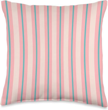 Cute Pastel Peach Green Striped Vertical Pattern Minimalist Throw Pillow